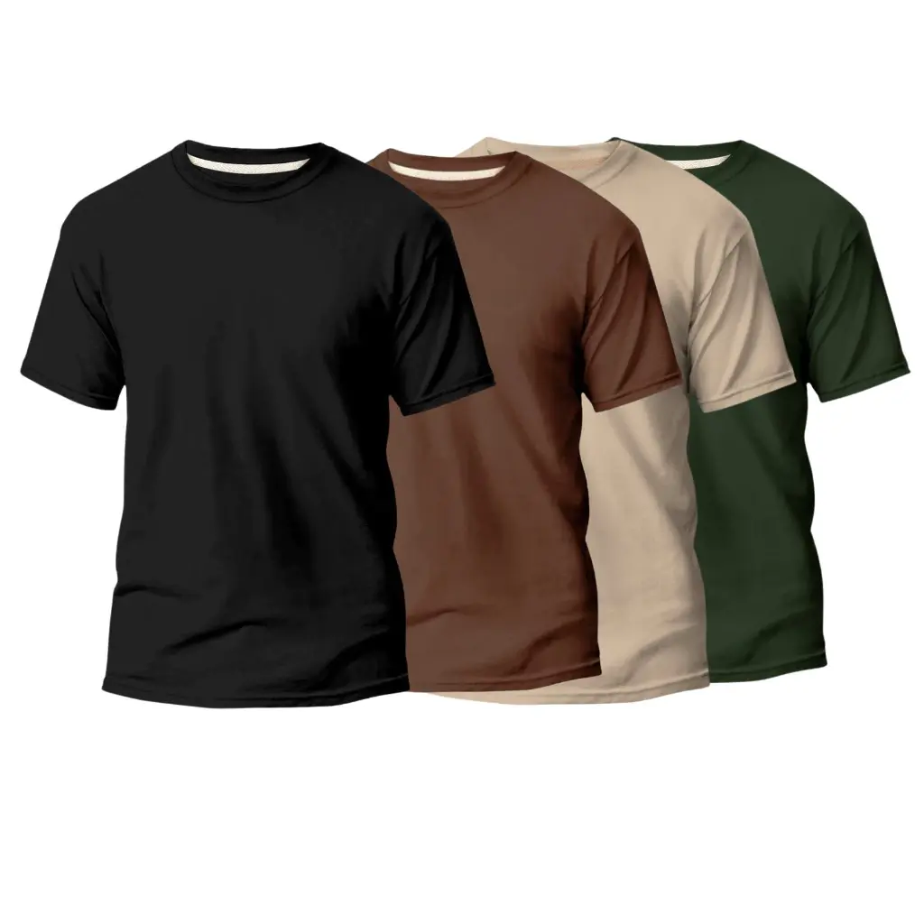 Kit de camisetas nas cores preta, marrom, bege e verde