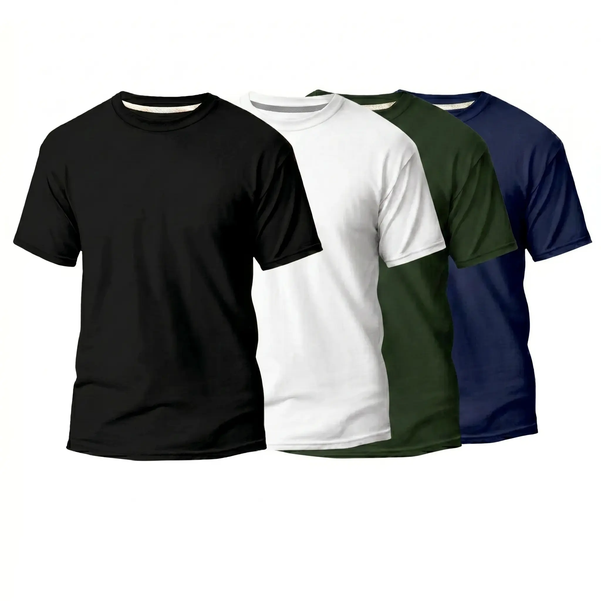 Kit de camisetas nas cores preta, branca, verde e azul-marinho
