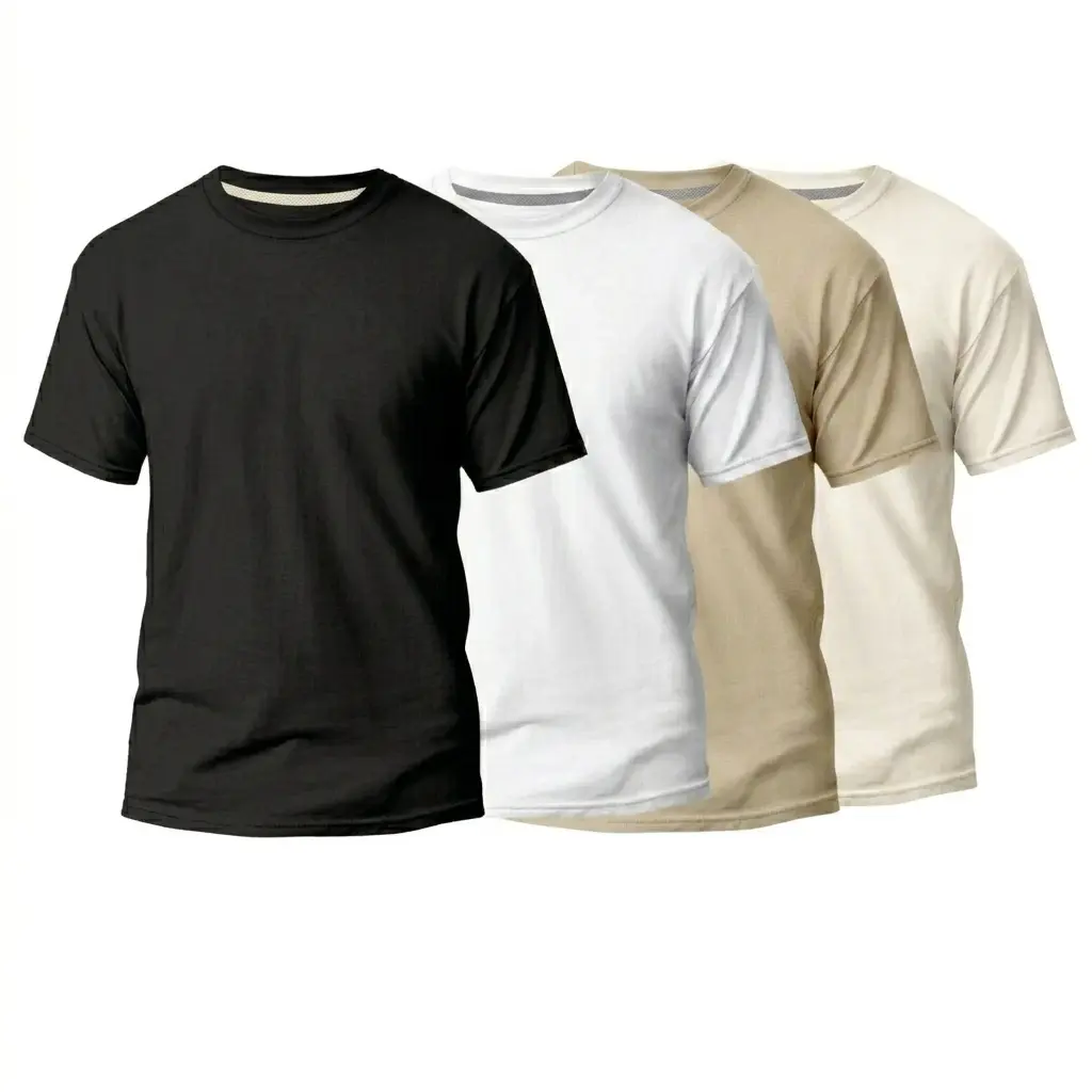 Kit de camisetas nas cores preta, branca e tons de bege