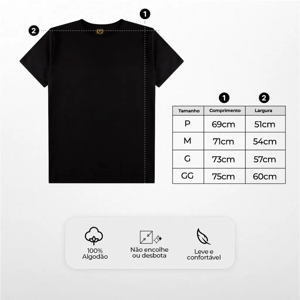 Guia de medidas e benefícios da camiseta